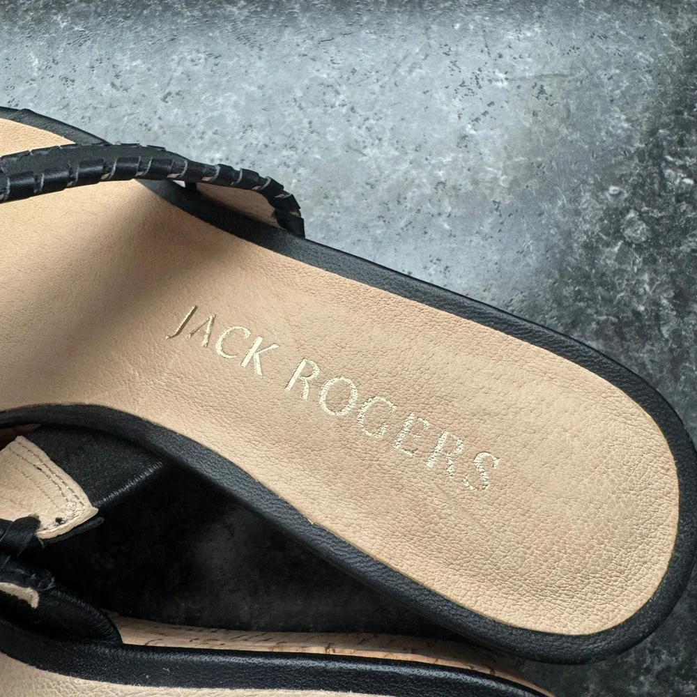 Jack Rogers Mid Wedge Cork Thong Sandals Women's Size 7 Woven Black Classic